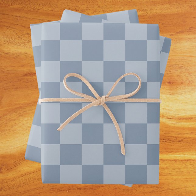 Hoja De Papel De Regalo Dusty Blue Checkerboard (Subido por el creador)