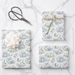 Hoja De Papel De Regalo Dusty Blue Cream Florales Boda Ducha Nupcial