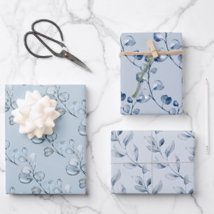 Hoja De Papel De Regalo Dusty Blue Elegant Eucalyptus Boda Regalo