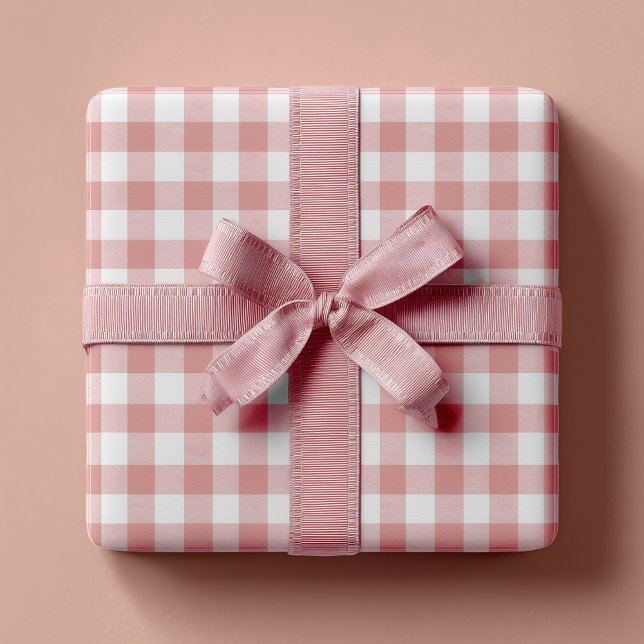 Hoja De Papel De Regalo Dusty Pink Rustic Gingham (Gift Wrap Sheets - Dusty Pink Faux Texture Country Gingham)