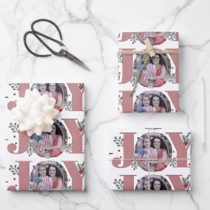 Hoja De Papel De Regalo Dusty rosa Alegría y Navidades de bayas foto de va