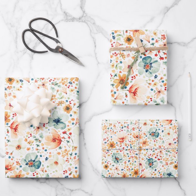 Hoja De Papel De Regalo Earthy Meadow Wildflowers Pattern Boho Elegant (Anverso)