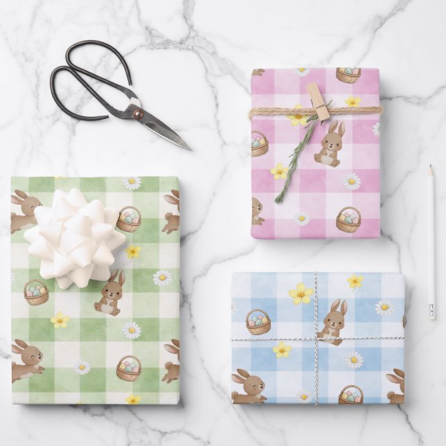 Hoja De Papel De Regalo Easter Bunny Gingham Wrapping Paper Sheets (Anverso)