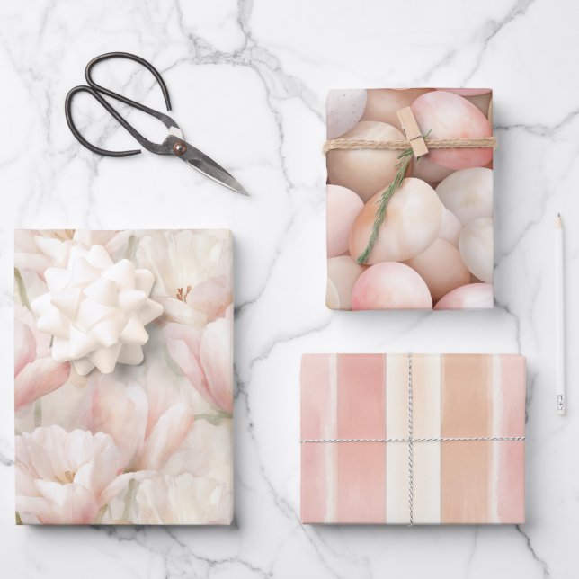 Hoja De Papel De Regalo Easter Pink Peach Floral Birthday   (Anverso)