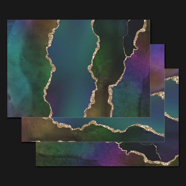 Hoja De Papel De Regalo Edgy Agate | Moody Jewel Tone Mystic Verde azulado (Subido por el creador)