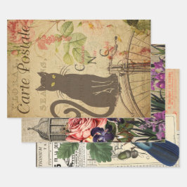 Hoja De Papel De Regalo Efímero Francés Antiguo  Collage Decoupage Tres