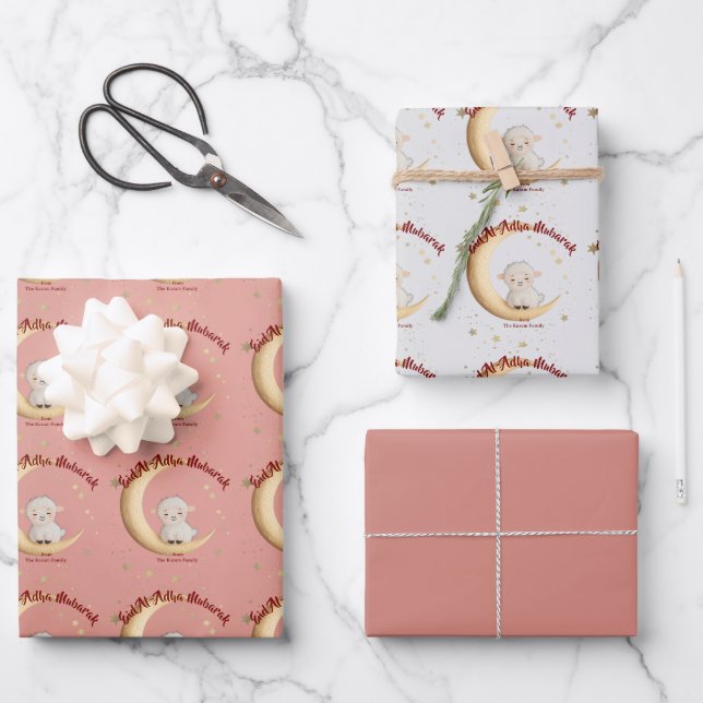 Hoja De Papel De Regalo Eid Al-Adha Mubarak Rosa (Anverso)