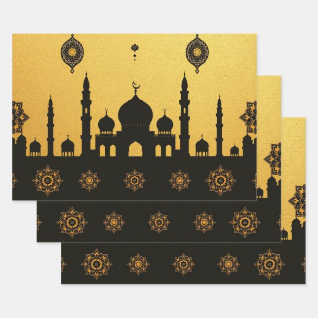 Hoja De Papel De Regalo Eid_Mosque_GoldBlack (Set)
