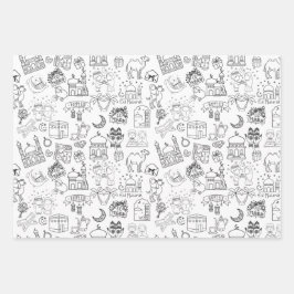 Hoja De Papel De Regalo Eid Mubarak Colouring Wrapping Paper Sheets Set x3