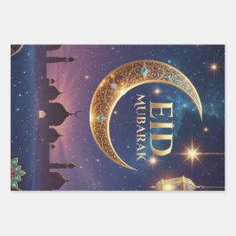 Hoja De Papel De Regalo Eid Mubarak Islamic celebration Gold And navy