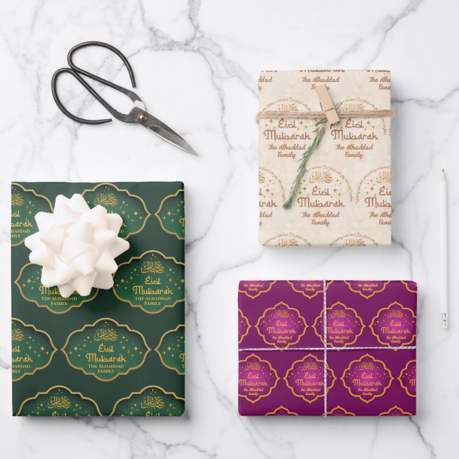 Hoja De Papel De Regalo Eid Mubarak Islámico Personalizado (Anverso)