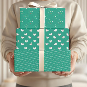 Hoja De Papel De Regalo Eid Mubarak Niños Patrón de Corazones de Estrella 