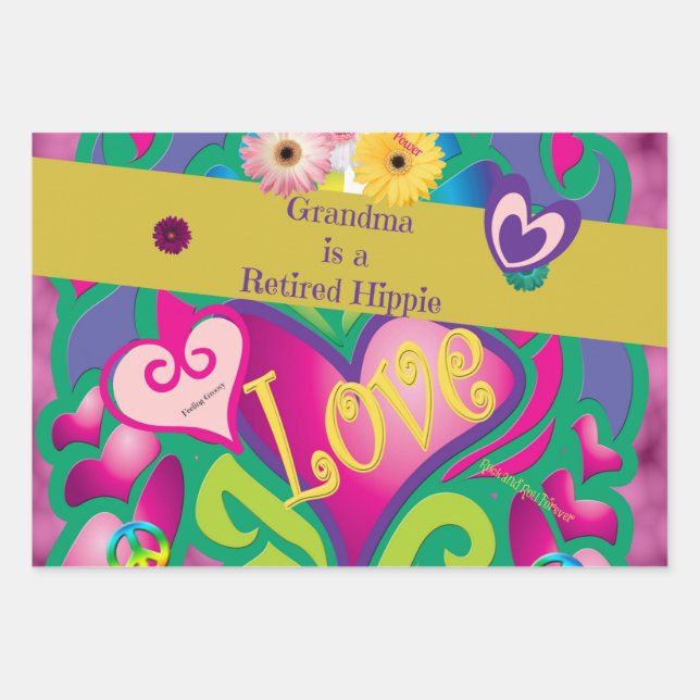 Hoja De Papel De Regalo El abuelo es un hippie retirado, fresco y groové,  (Anverso 2)