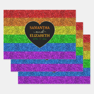 Hoja De Papel De Regalo El arcoiris de la bandera LGBT despierta a boda ga