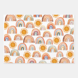 Hoja De Papel De Regalo El arcoiris y el sol de color de agua