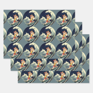 Hoja De Papel De Regalo El Art Deco Vintage ama el beso en las olas de la