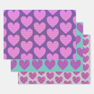 Hoja De Papel De Regalo El arte del corazón puro morado y el amor rosado