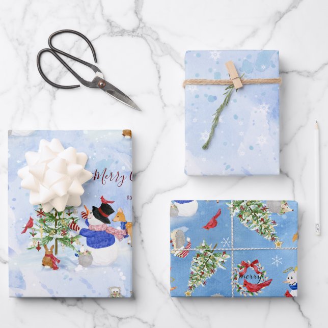 Hoja De Papel De Regalo El cardenal de Snowman Deer Snowflake, Navidades d (Anverso)