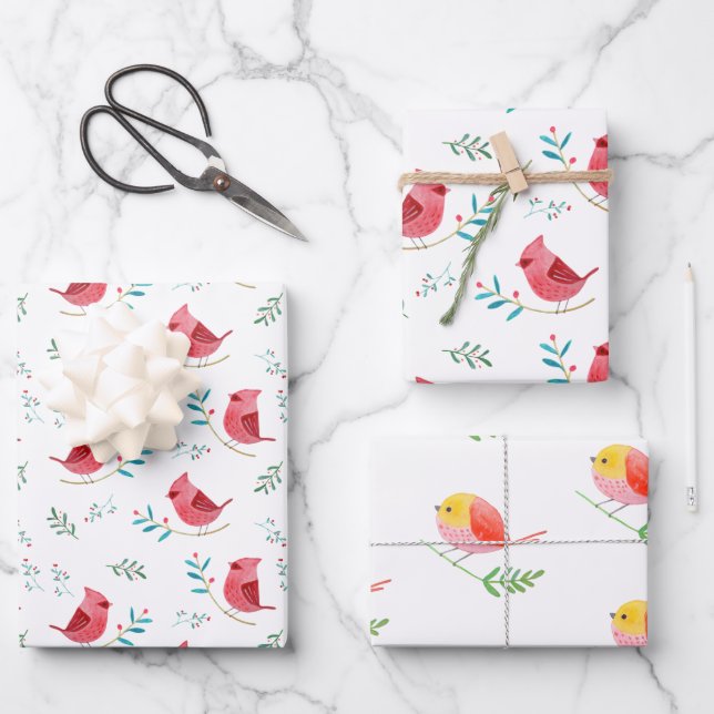 Hoja De Papel De Regalo El cardenal lindo bosque de pájaros rojos regalo d (Anverso)