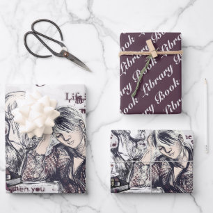 Hoja De Papel De Regalo El chica leyendo un libro