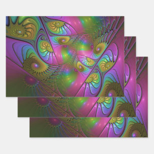 Hoja De Papel De Regalo El Colorido Arte Fractal Abstracto Moderno Luminos