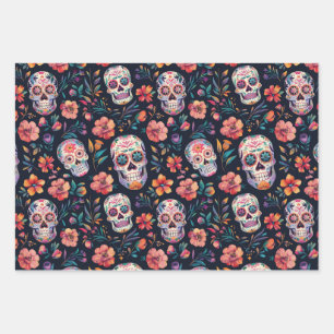 Hoja De Papel De Regalo El día de los calaveras de azúcar muertos con flor