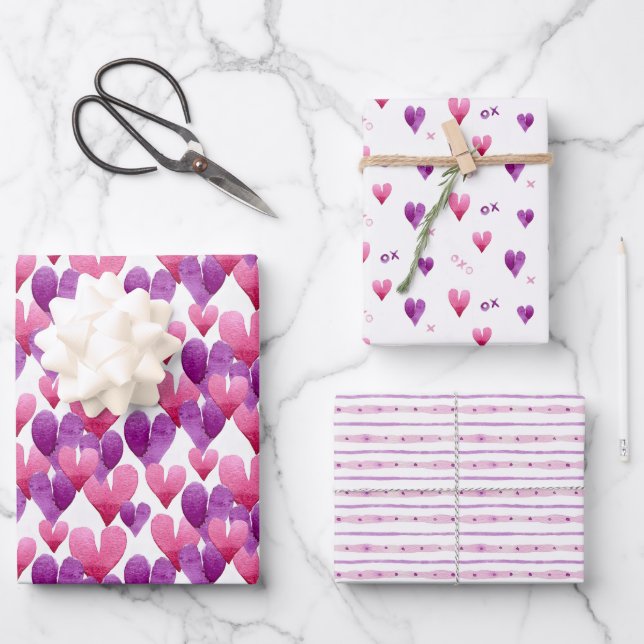 Hoja De Papel De Regalo El día de San Valentín acuarela con estampado card (Anverso)