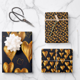 Hoja De Papel De Regalo El día de San Valentín Corazones dorados del amor