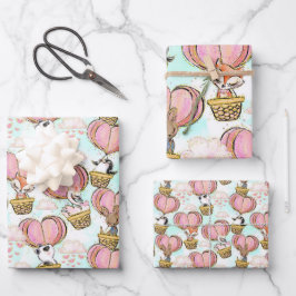 Hoja De Papel De Regalo El día de San Valentín de animales con globos de a