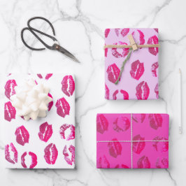 Hoja De Papel De Regalo El día de San Valentín de Besos de pintalabios ros