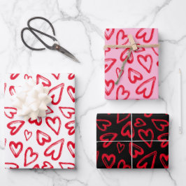 Hoja De Papel De Regalo El día de San Valentín de corazones rojos dibujado