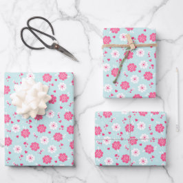 Hoja De Papel De Regalo El día de San Valentín de niños Flores blancas ros