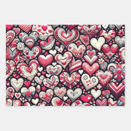 Hoja De Papel De Regalo El día de San Valentín de una serie de corazones d
