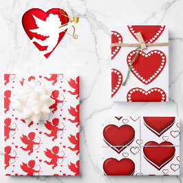 Hoja De Papel De Regalo El día de San Valentín Flecha Cupido Corazón Blanc