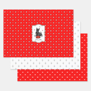 Hoja De Papel De Regalo El día de San Valentín (rojo) Scottie Dog (negro) 
