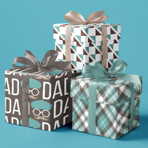 Hoja De Papel De Regalo El día del padre marrón y papá Verde azulado conju
