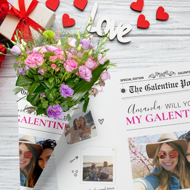 Hoja De Papel De Regalo El diario Galentines Day Flor Bouquet Fotogramas (Newspaper Galentines Day Flower Bouquet Photo Lips Wrapping Paper Sheets)
