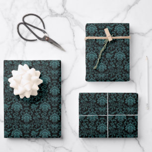 Hoja De Papel De Regalo El follaje verde en negro