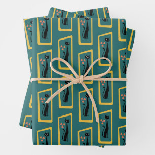 Hoja De Papel De Regalo El gato de Schrödinger a mediados de siglo azul os