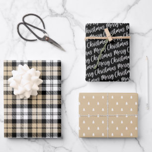 Hoja De Papel De Regalo El kraft rústico y el reloj negro juegan Feliz Na