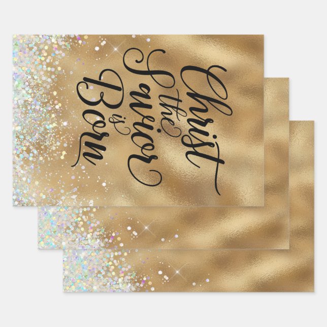 Hoja De Papel De Regalo El oro Cristo salvador Navidades cristianos (Set)