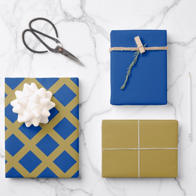 Hoja De Papel De Regalo El oro y el realeza del celo azul (Anverso)