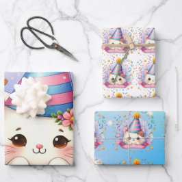 Hoja De Papel De Regalo El Personalizado lindo Kawaii Kitty Cat Feliz cump