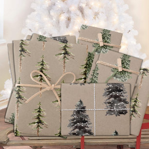 Hoja De Papel De Regalo El Pino De Bosque Rústico Kraft Y Los Árboles Spru