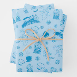 Hoja De Papel De Regalo El Polar Express | Icono azul de vacaciones