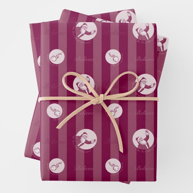 Hoja De Papel De Regalo El Polar Express | Patrón de Santa Claus a rayas (In situ)