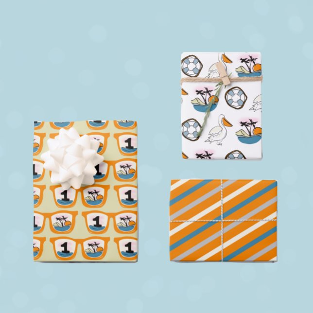 Hoja De Papel De Regalo El primer cumpleaños de la playa tropical Big One (Subido por el creador)