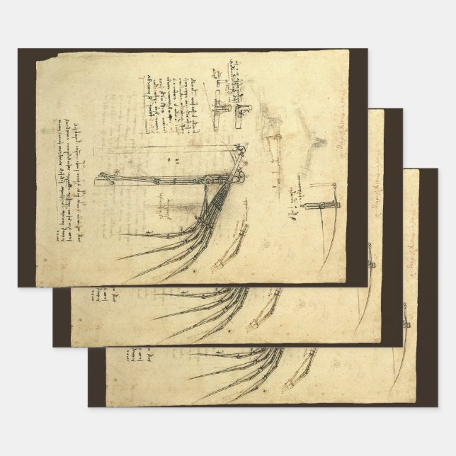 Hoja De Papel De Regalo El proyecto de Leonardo da Vinci sobre la máquina  (Set)