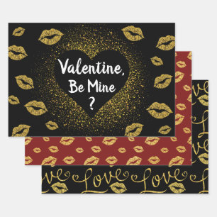 HOJA DE PAPEL DE REGALO EL PURPURINA DE ORO EL DÍA DE SAN VALENTÍN CONFETT