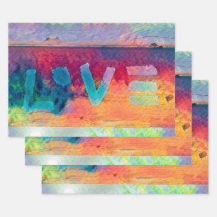 Hoja De Papel De Regalo El retro del amor Hippie Azul Naranja Rojo País B